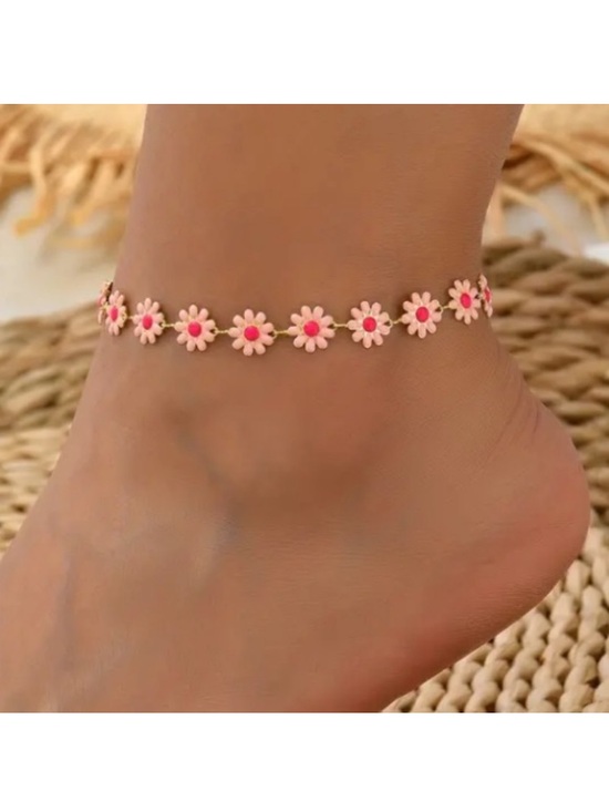 Jewelry - Pink Flower Daisy Gold Toned Anklet